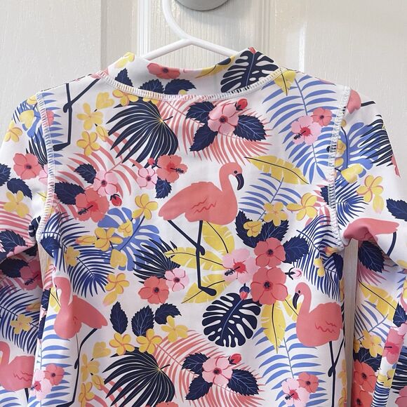 RuffleButts Tropical Flamingo Long Sleeve Rash Guard Swim Top Girls Size 4T - Picture 7 of 8